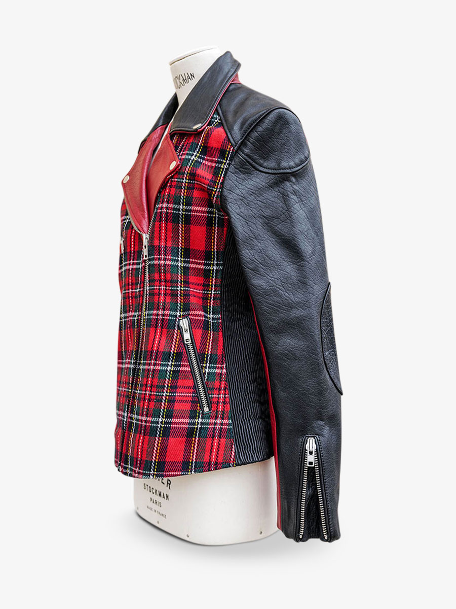 photo-vue-de-cote-perfecto-cuir-femme-rouge-leperfecto-tartan-rouge-paul-marius-wpj-sco-r-s36