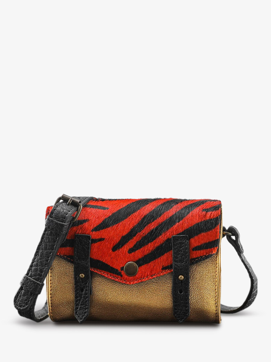 photo-vue-de-face-sac-bandouliere-cuir-femme-orange-dore-le-mini-indispensable-zebre-orange-dore-paul-marius-w08s-z-o-g