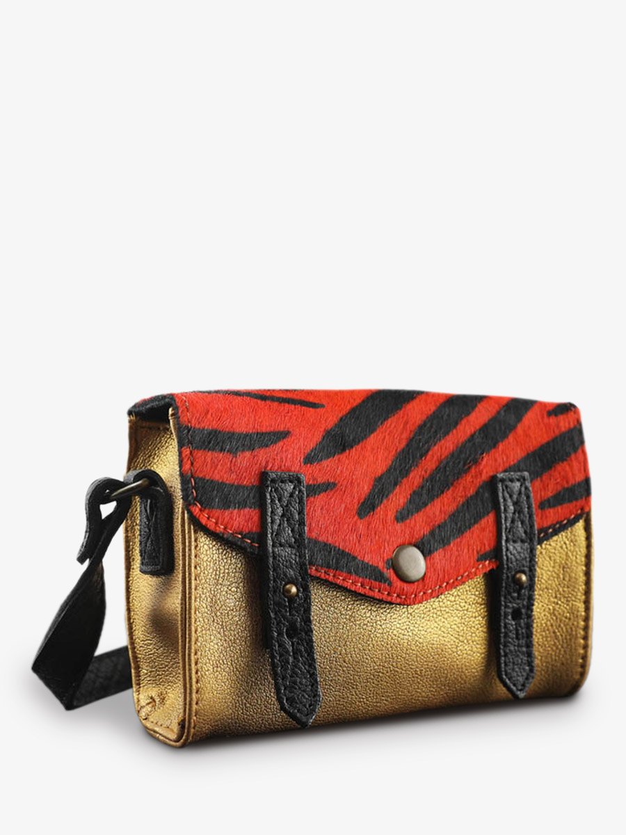 photo-vue-de-cote-sac-bandouliere-cuir-femme-orange-dore-le-mini-indispensable-zebre-orange-dore-paul-marius-w08s-z-o-g