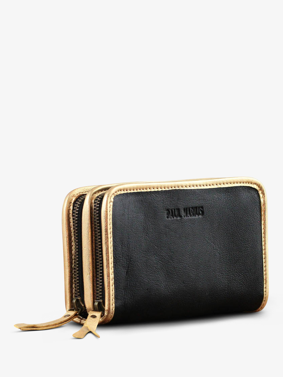 MonCompagnon Noir Dore portefeuille cuir femme Noir Dore PAUL MARIUS