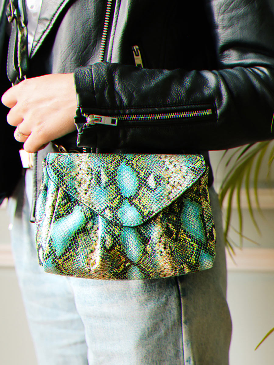 Suzon S Python Agate sac bandouliere cuir paulmarius Bleu Vert PAUL MARIUS