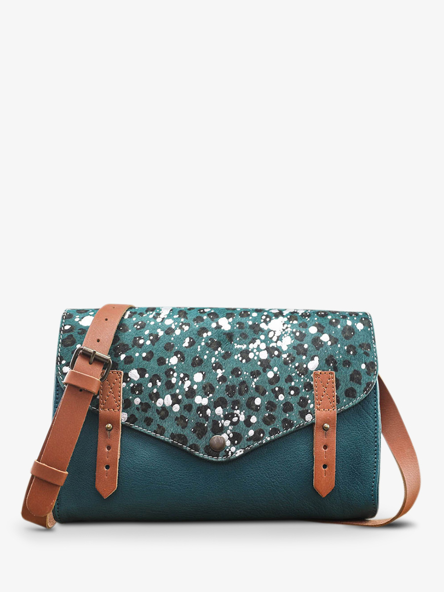 L Indispensable Leopard Bleu Piscine Argente sac bandouliere cuir femme Bleu Argente PAUL MARIUS