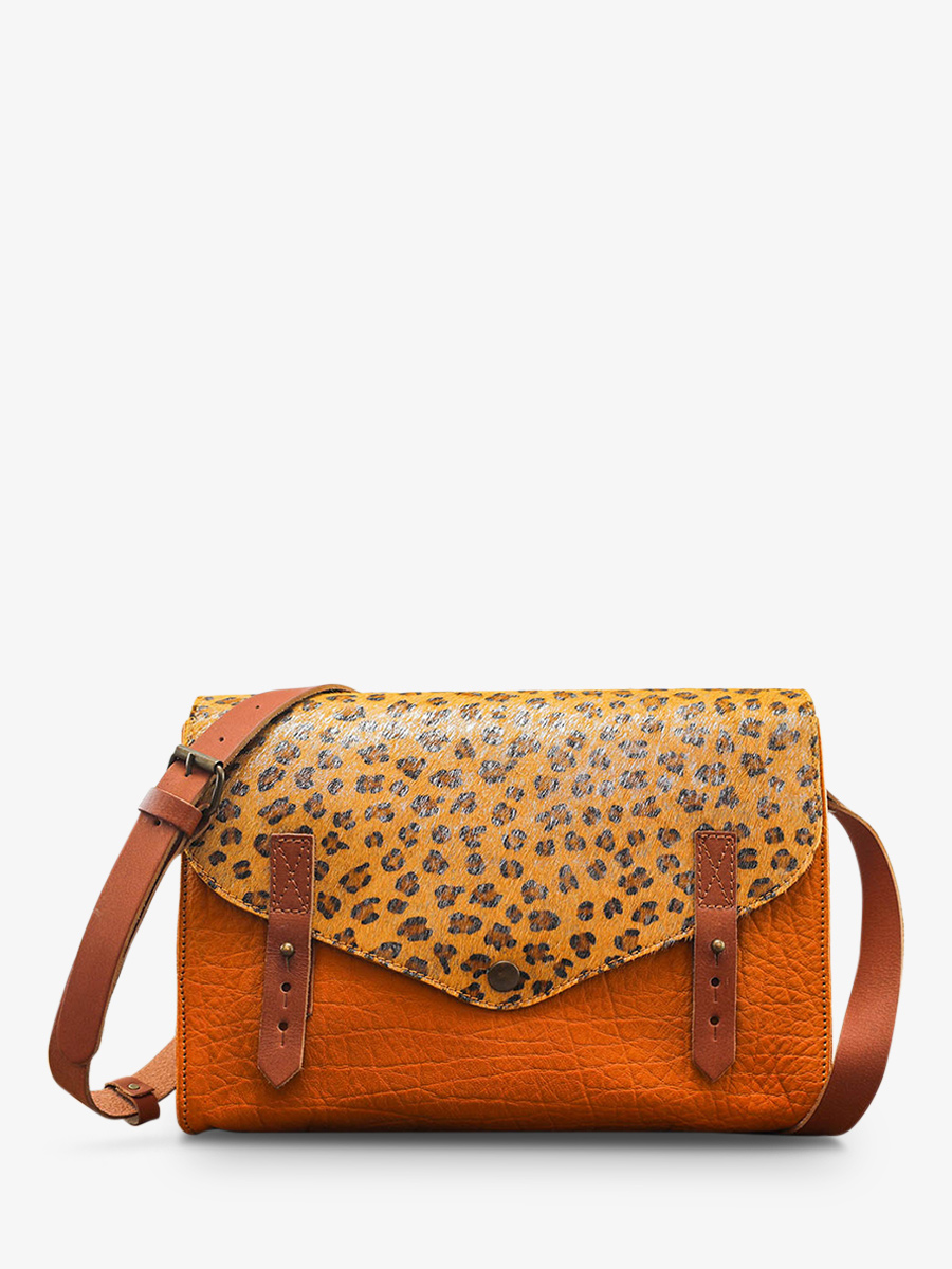 photo-vue-de-face-sac-bandouliere-cuir-femme-jaune-argente-lindispensable-leopard-safran-argente-paul-marius-w08-lp-y-s