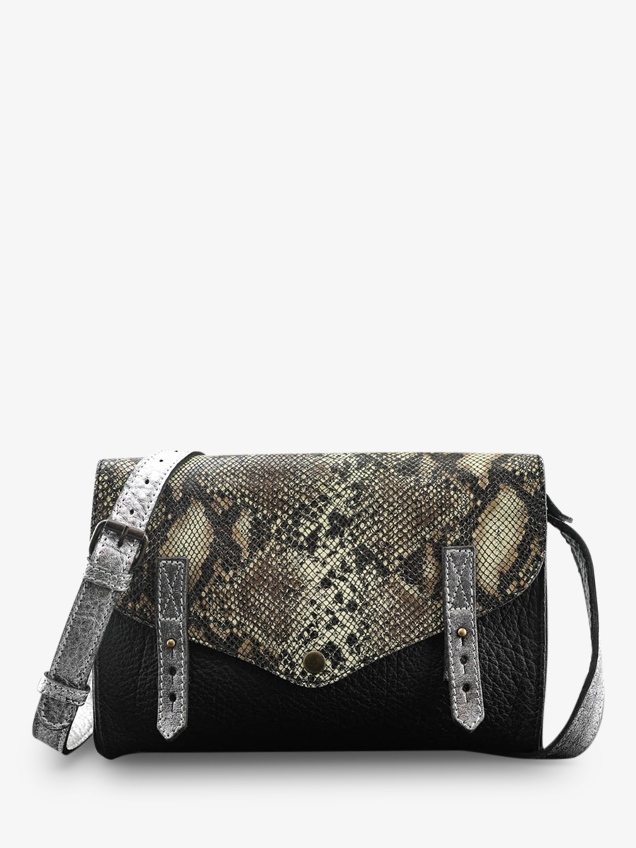 photo-vue-de-face-sac-bandouliere-cuir-femme-argente-noir-lindispensable-python-argente-noir-paul-marius-w08-p-s-b