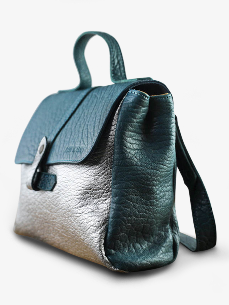 LeCorneille Bleu Piscine / Argenté - sac bandoulière cuir femme  Bleu,Argenté