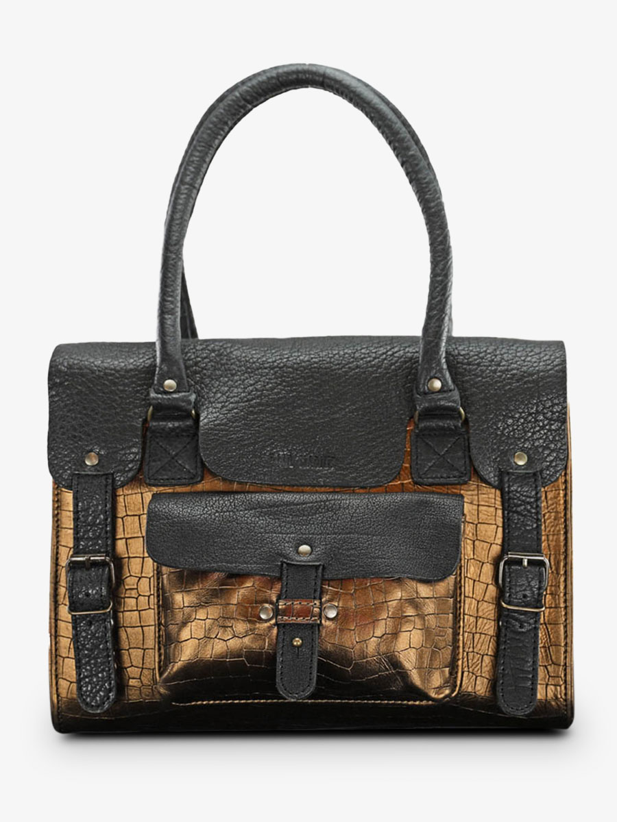 photo-vue-de-face-sac-bandouliere-cuir-femme-noir-lerive-gauche-m-alligator-noir-cuivre-paul-marius-w01m-a-b-c