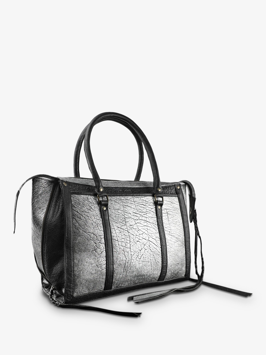 photo-vue-de-cote-sac-a-main-cuir-femme-argente-noir-lerive-droite-m-argente-noir-paul-marius-w19m-s-b