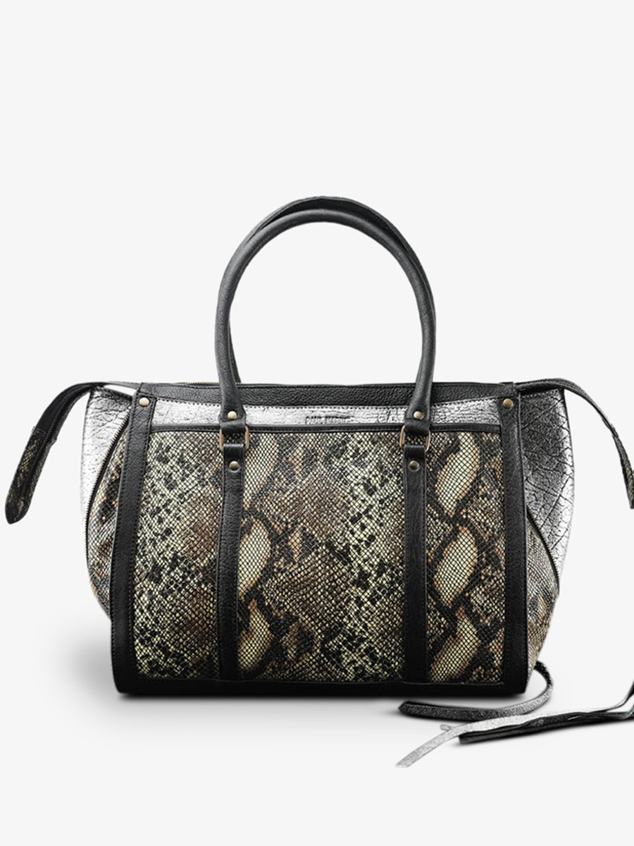 photo-vue-de-face-sac-a-main-cuir-femme-argente-noir-lerive-droite-m-python-argente-noir-paul-marius-w19m-p-s-b