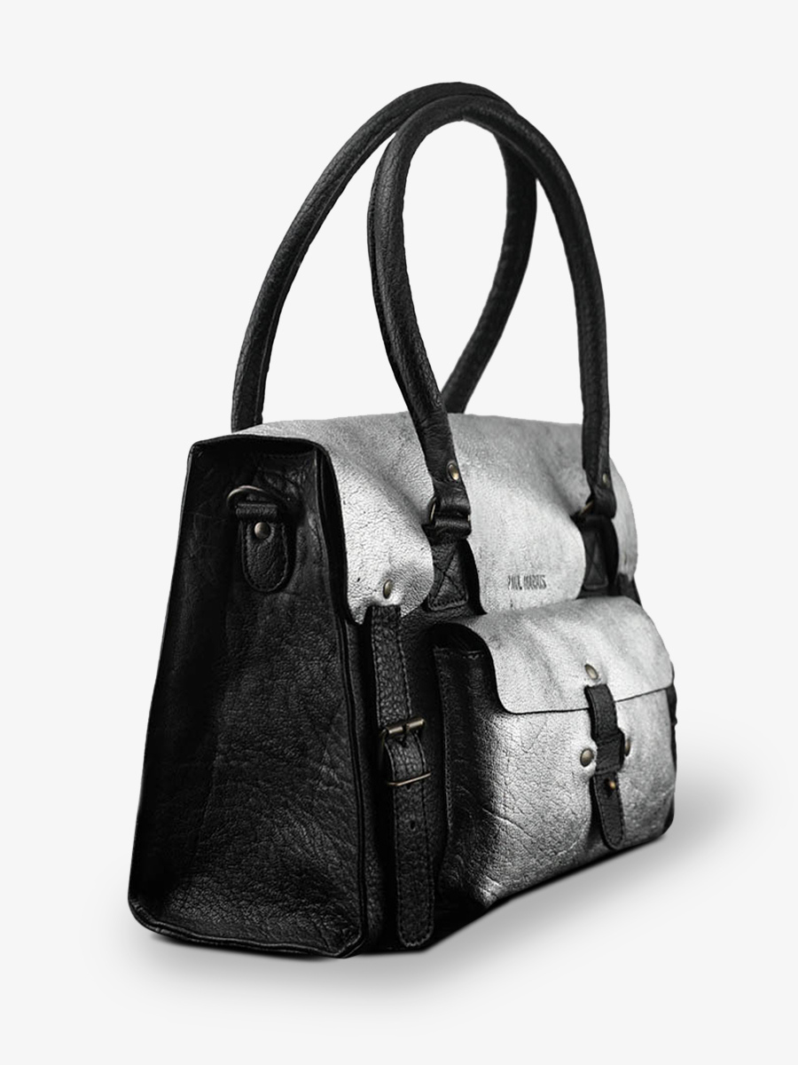 photo-vue-de-cote-sac-bandouliere-cuir-femme-argente-noir-lerive-gauche-m-argente-noir-paul-marius-w01m-s-b