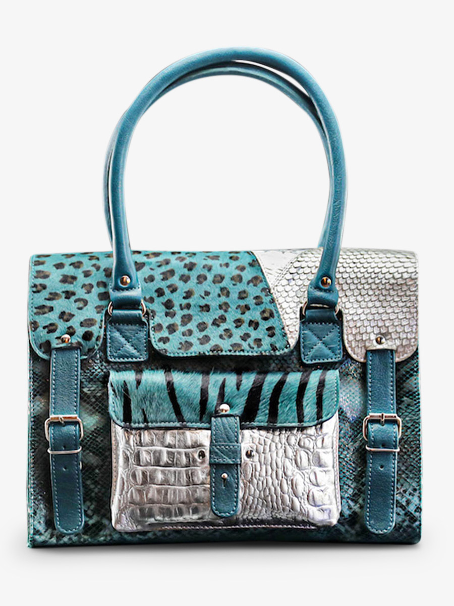 photo-vue-de-face-sac-bandouliere-cuir-femme-bleu-argente-lerive-gauche-m-chimere-bleu-piscine-argente-paul-marius-w01m-ch-blu-s