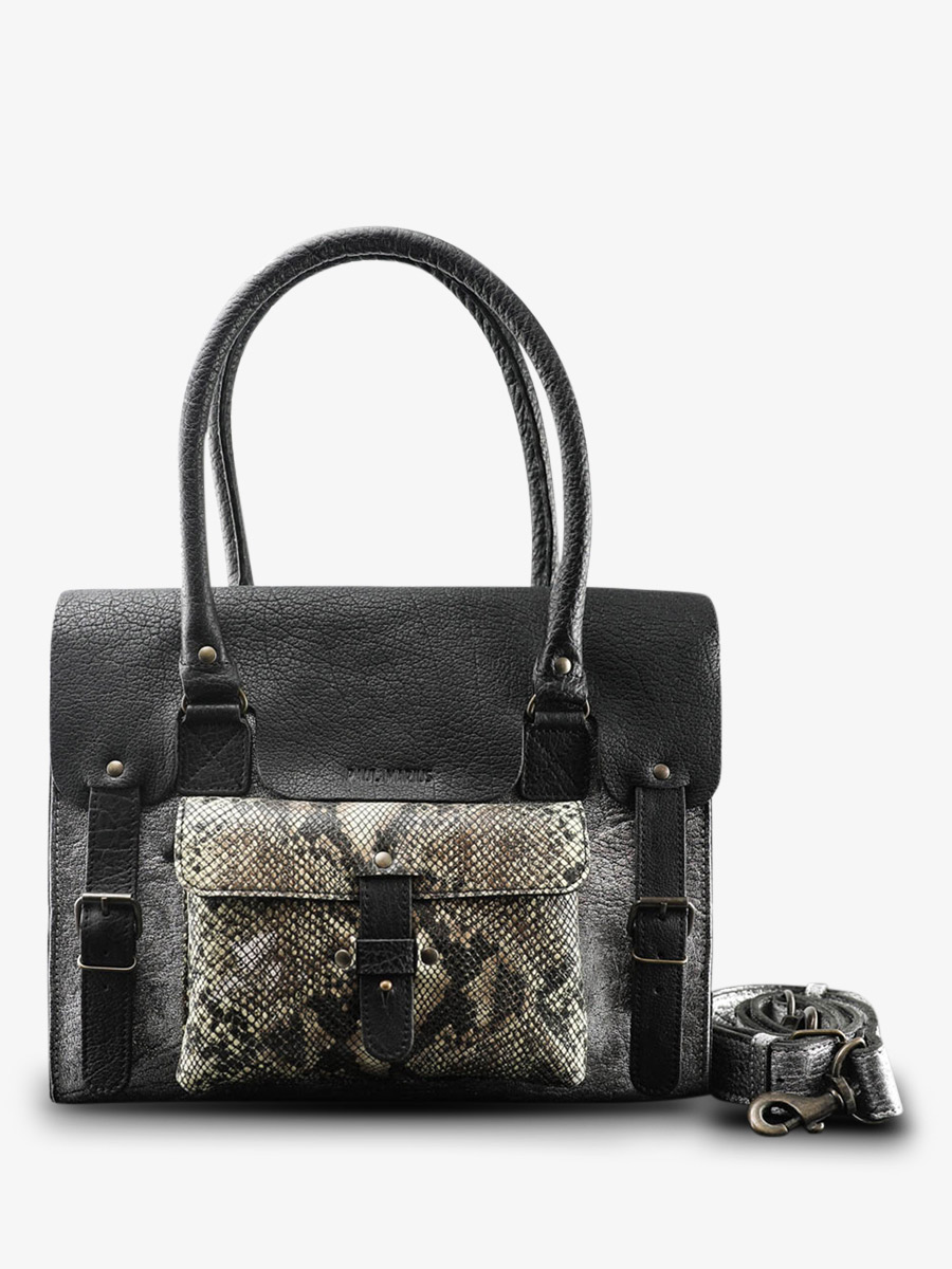 photo-vue-de-dos-sac-bandouliere-cuir-femme-argente-noir-lerive-gauche-m-python-argente-noir-paul-marius-w01m-p-s-b