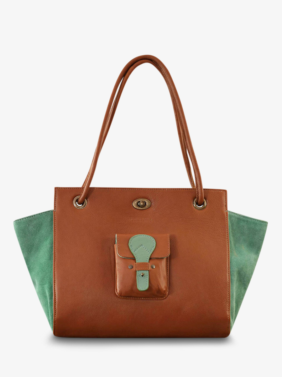 photo-vue-de-face-sac-a-main-cuir-paulmarius-marron-vert-madame-m-naturel-vert-amande-paul-marius-m48-l-ga