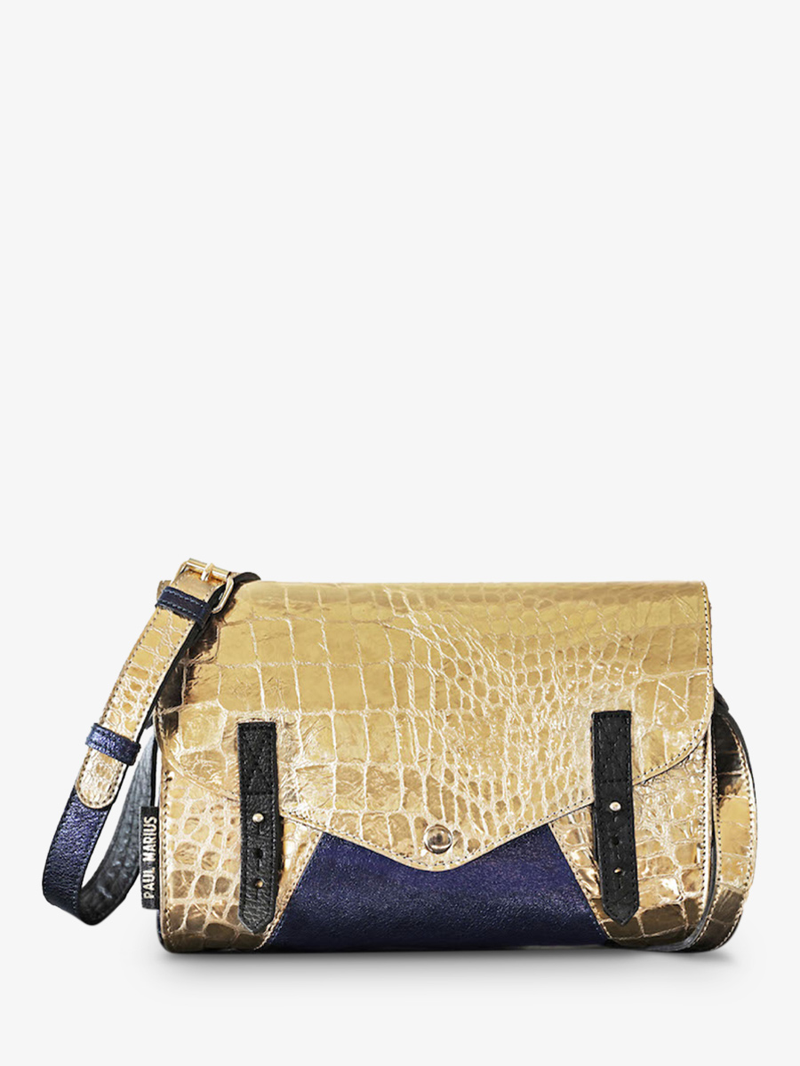 photo-vue-de-face-sac-bandouliere-cuir-femme-dore-bleu-lindispensable-caiman-or-bleu-metallise-paul-marius-w08-c-g-mcblu