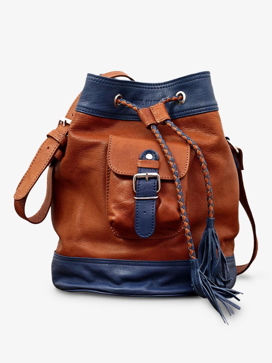 photo-vue-de-face-sac-seau-cuir-femme-marron-bleu-leflâneur-naturel-bleu-paul-marius-m303-b-l