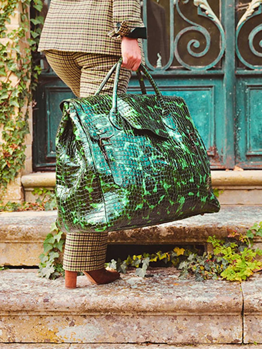 Rouen Delhi Caïman Emeraude Verni - grand sac de voyage cuir homme Vert |  PAUL MARIUS