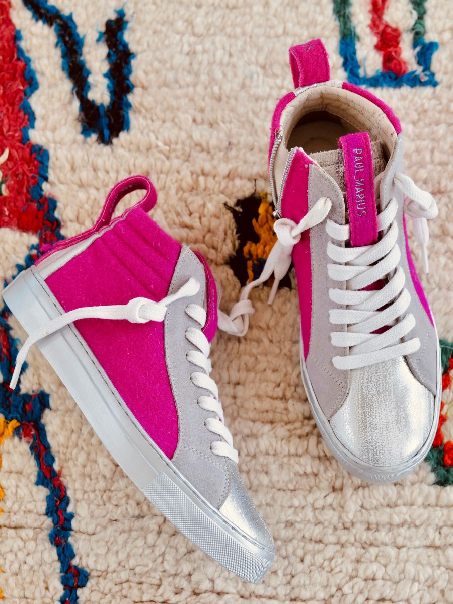 photo-vue-de-face-sneaker-femme-cuir-rose-pm001-fuchsia-paul-marius-pm001-fifties-pi-s35-