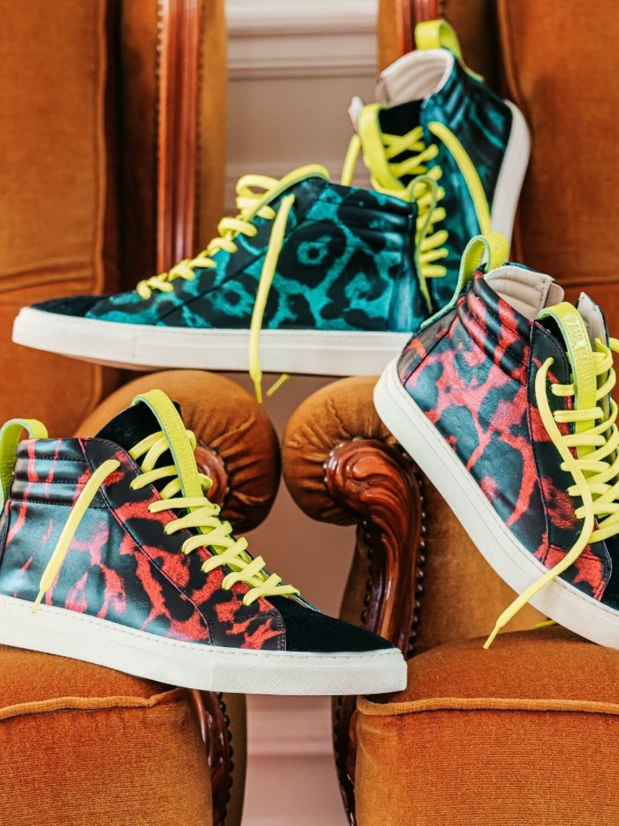 PM001 Bicolore Leopard Vert Rouge sneaker femme cuir Leopard Vert Rouge PAUL MARIUS