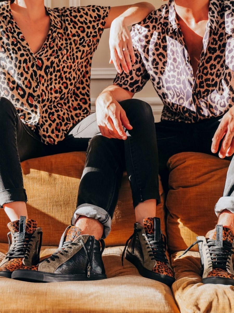 PM001 Leopard Naturel Noir Kaki sneaker femme cuir Leopard Marron Noir PAUL MARIUS