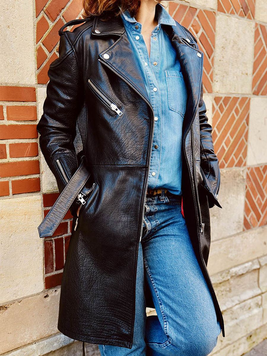 Manteau best sale cuir noir