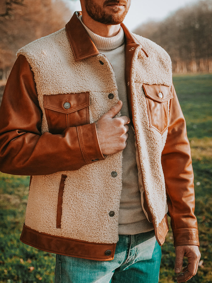 LeNum ro 1 Naturel Huil veste cuir nubuck homme Marron PAUL