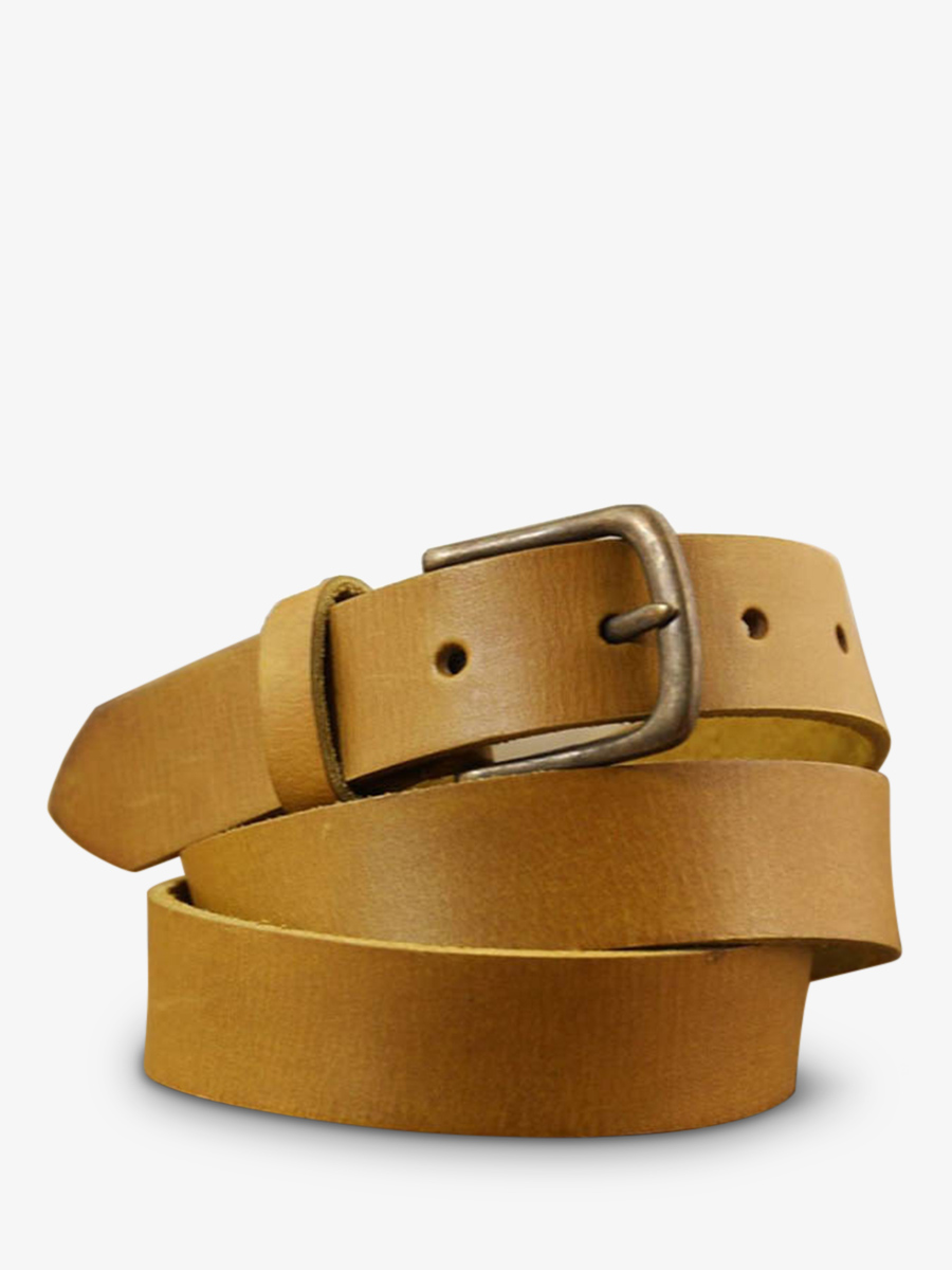 photo-vue-de-face-ceinture-en-cuir-pour-homme-et-femme-jaune-laceinture-a-boucle-safran-paul-marius-lb-115-y