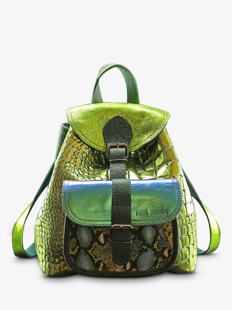 photo-vue-de-face-sac-a-dos-cuir-femme-multicolore-lebaroudeur-chimere-dragon-paul-marius-m40-ch-gr