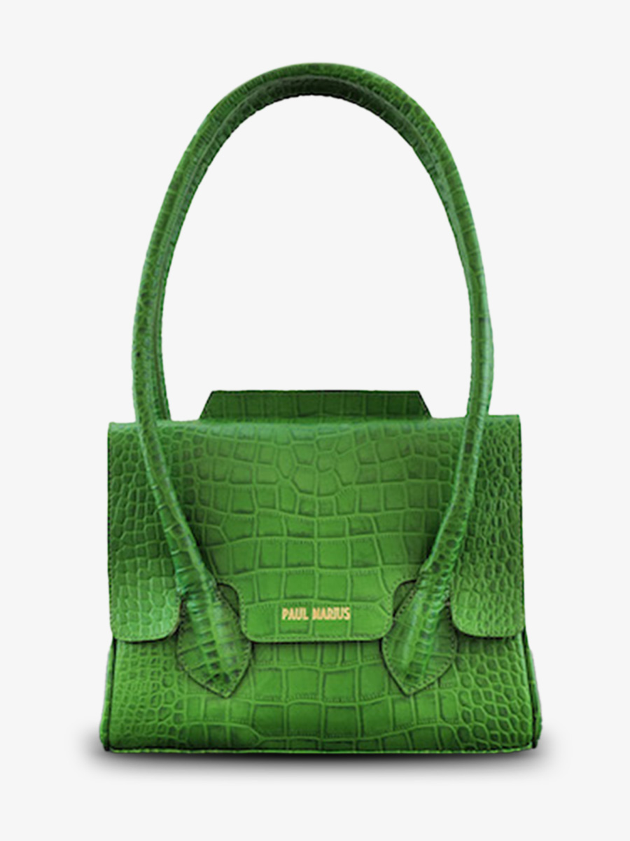 Mini sac à main vert effet croco aux détails dorés