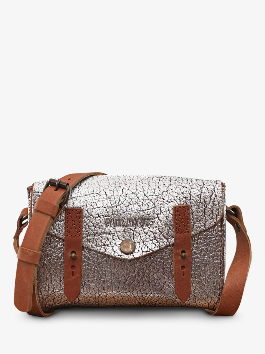 photo-vue-de-face-sac-bandouliere-cuir-femme-argente-le-mini-indispensable-ambre-argente-paul-marius-w08s-bs