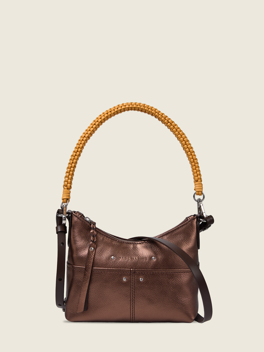 photo de la matière, petit sac bandoulière cuir cuivré, Paul Marius LeLoustic cuivré
