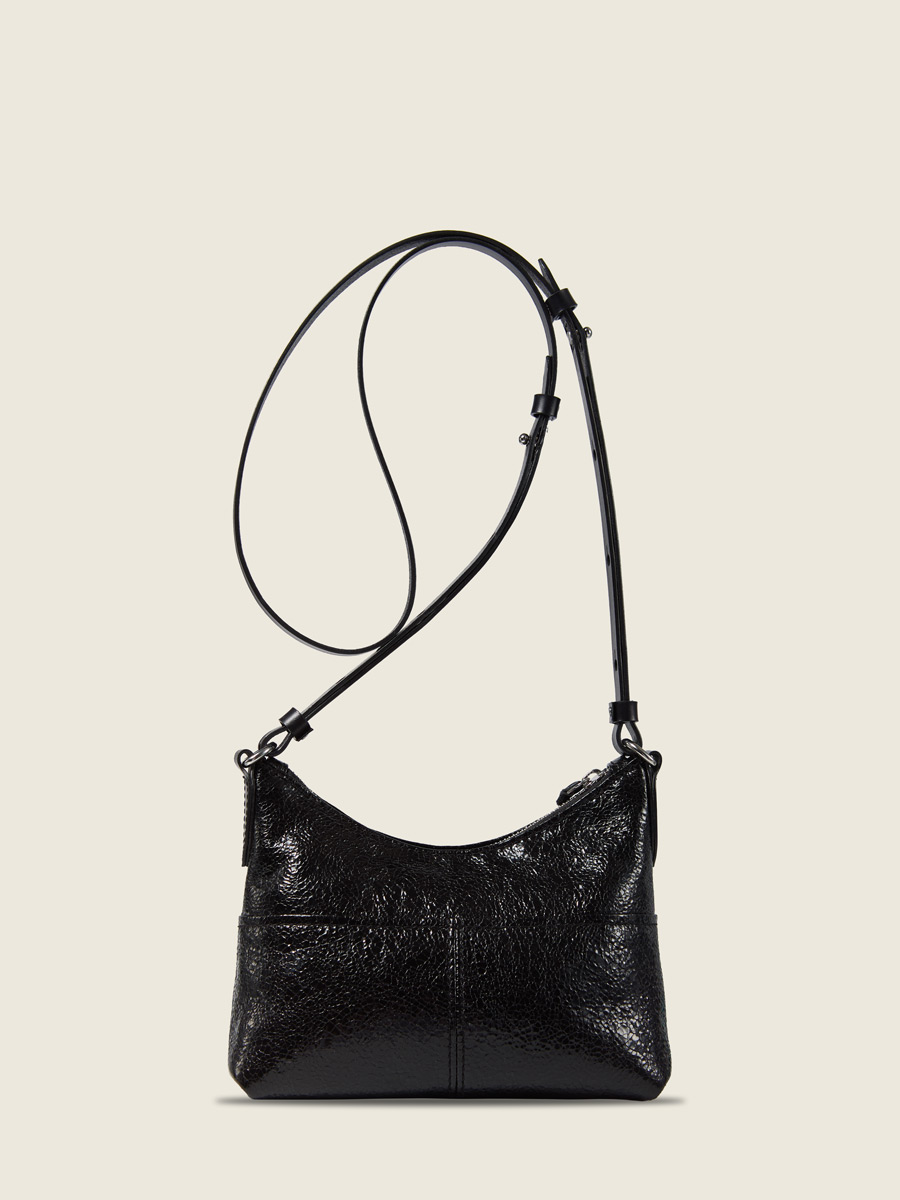 photo vue de dos, petit sac bandoulière cuir noir métallisé, Paul Marius LeLoustic Éclipse
