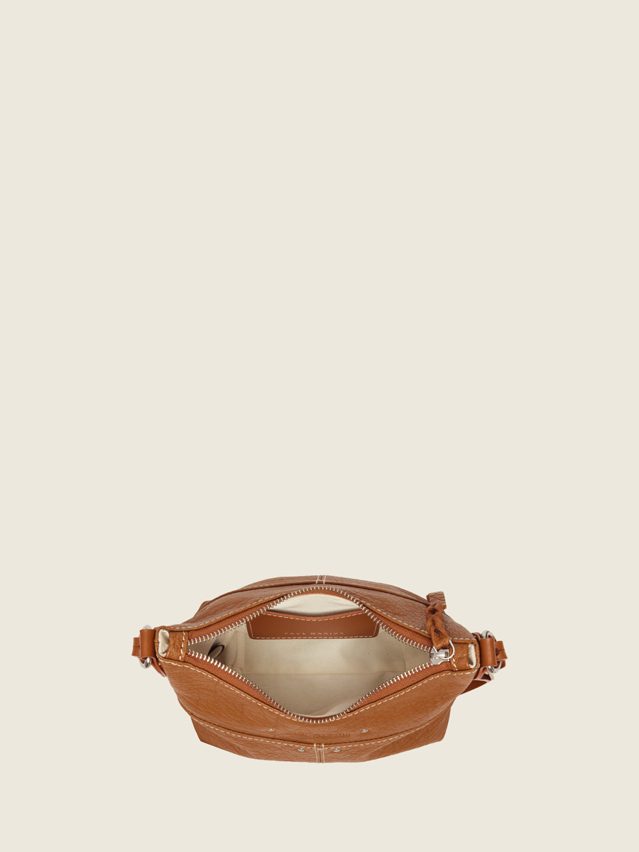 photo vue de l’intérieur, petit sac bandoulière en cuir naturel, Paul Marius LeLoustic naturel 