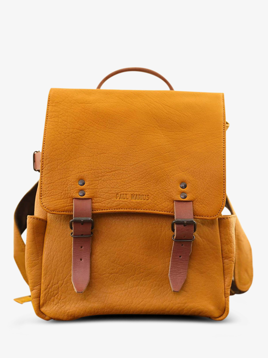 photo-vue-de-face-sac-a-dos-en-cuir-jaune-laudacieux-safran-paul-marius-w14-y