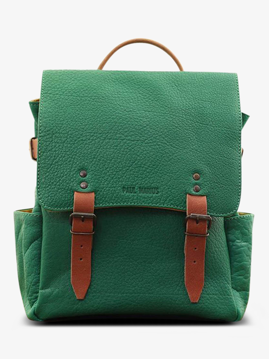 photo-vue-de-face-sac-a-dos-en-cuir-vert-laudacieux-vert-jungle-paul-marius-w14-gr