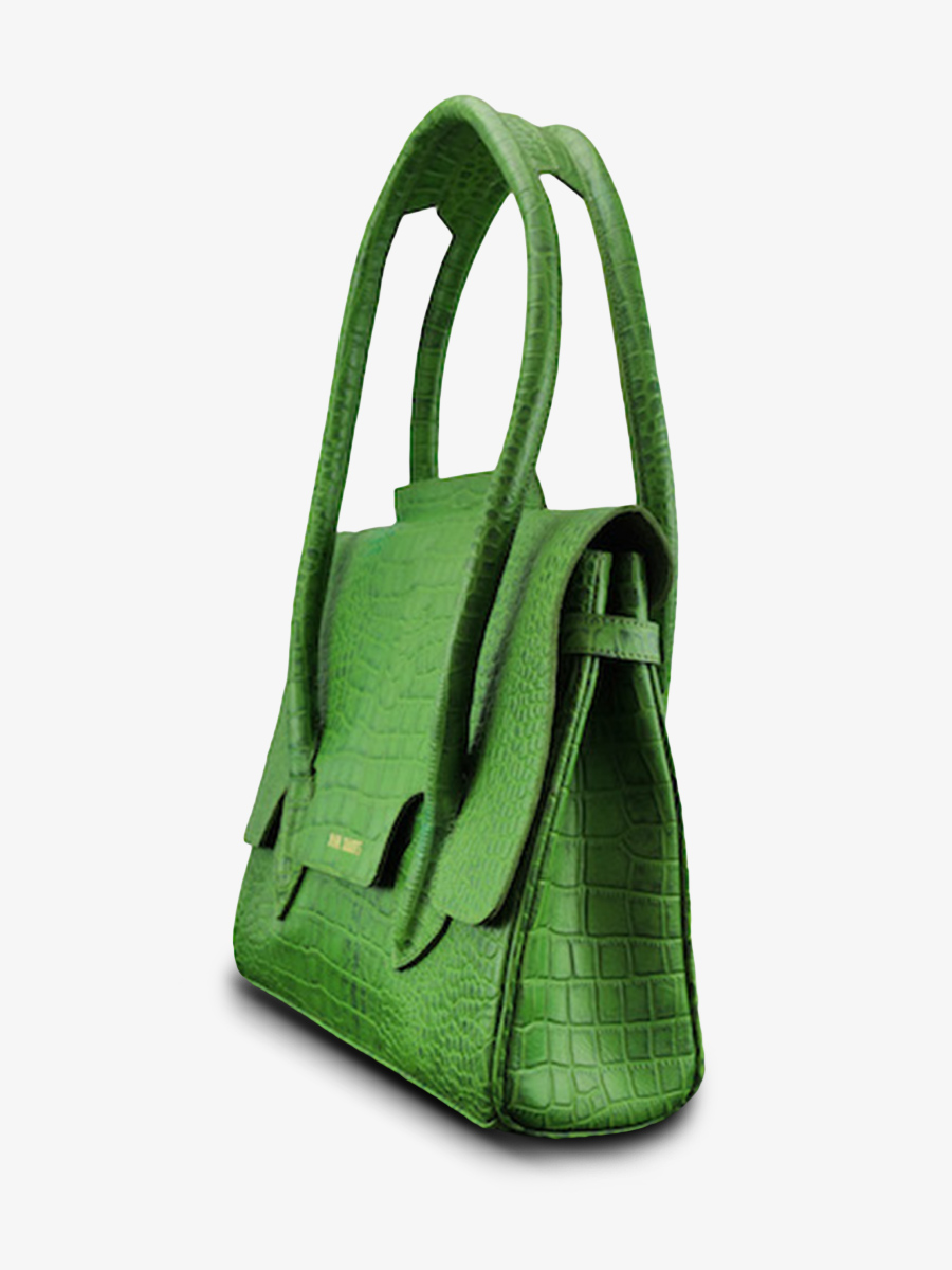 photo-vue-de-cote-sac-a-main-cuir-femme-vert-colette-m-alligator-cocktail-jade-paul-marius-w28m-a-gr