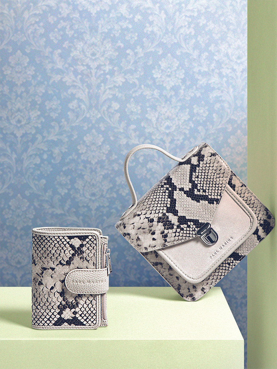 Portefeuille gris Valentine Python - Galet vue cote