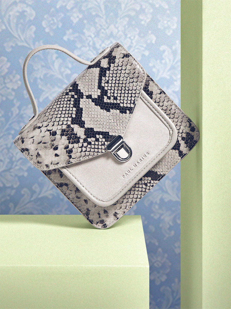 Petit sac à main en cuir gris Mademoiselle George XS Python - Galet vue dos
