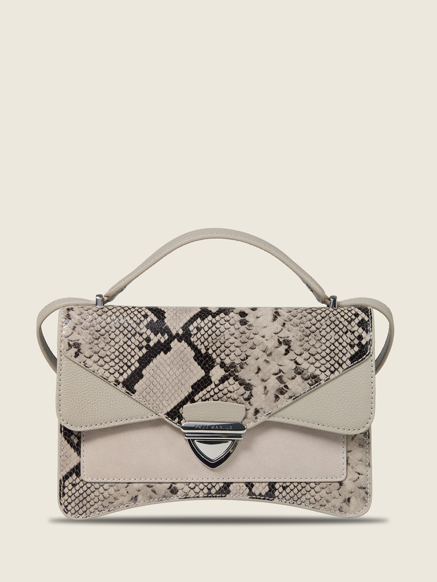 Sac à main en cuir gris Madame George Python - Galet vue face