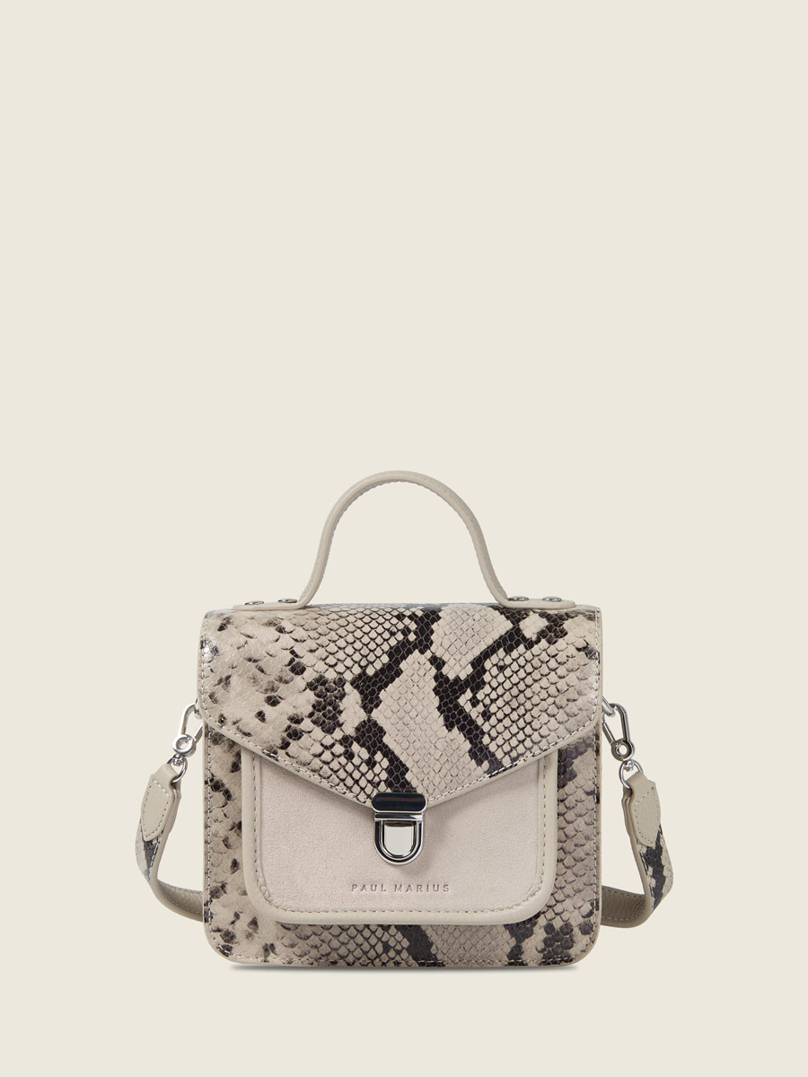 Petit sac à main en cuir gris Mademoiselle George XS Python - Galet vue face