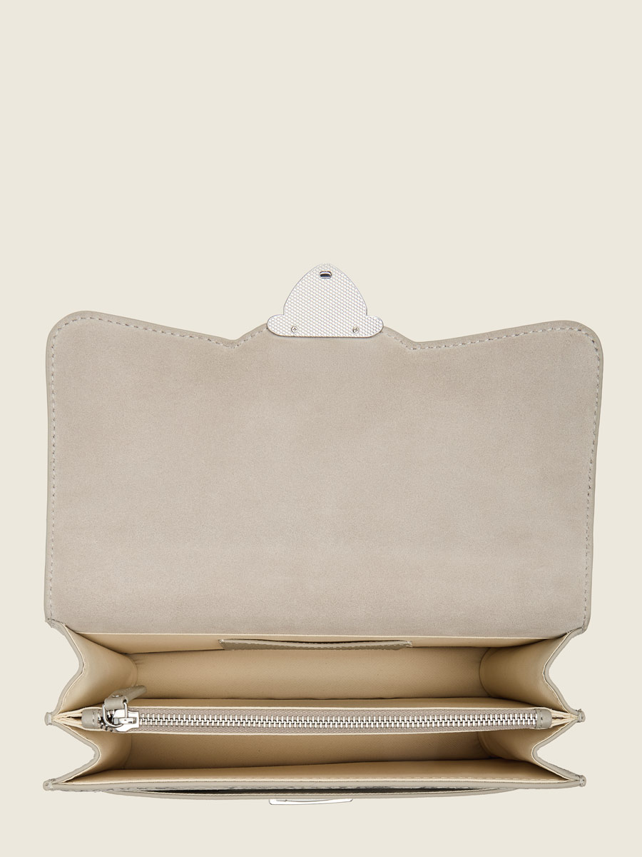 Sac à main en cuir gris Madame George Python - Galet photo focus matiere
