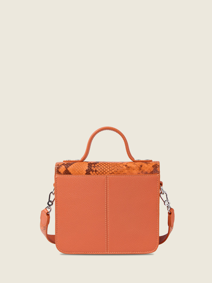 Petit sac à main en cuir orange Mademoiselle George XS Python - Ambre vue portee