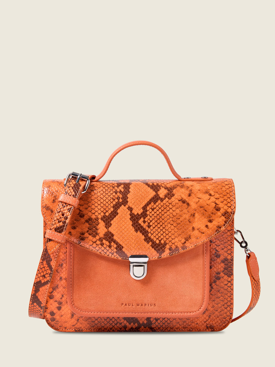 Sac à main en cuir orange Mademoiselle George Python - Ambre vue face
