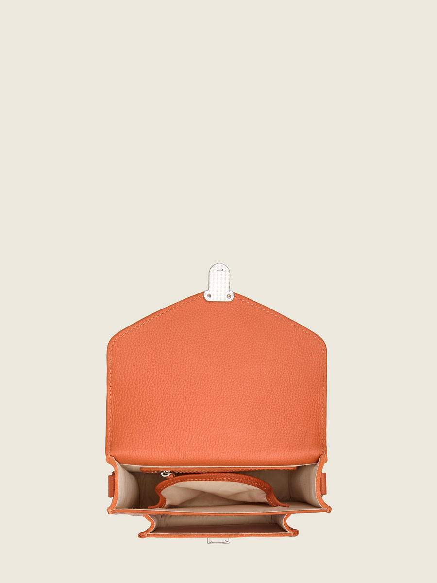 Petit sac à main en cuir orange Mademoiselle George XS Python - Ambre photo focus matiere