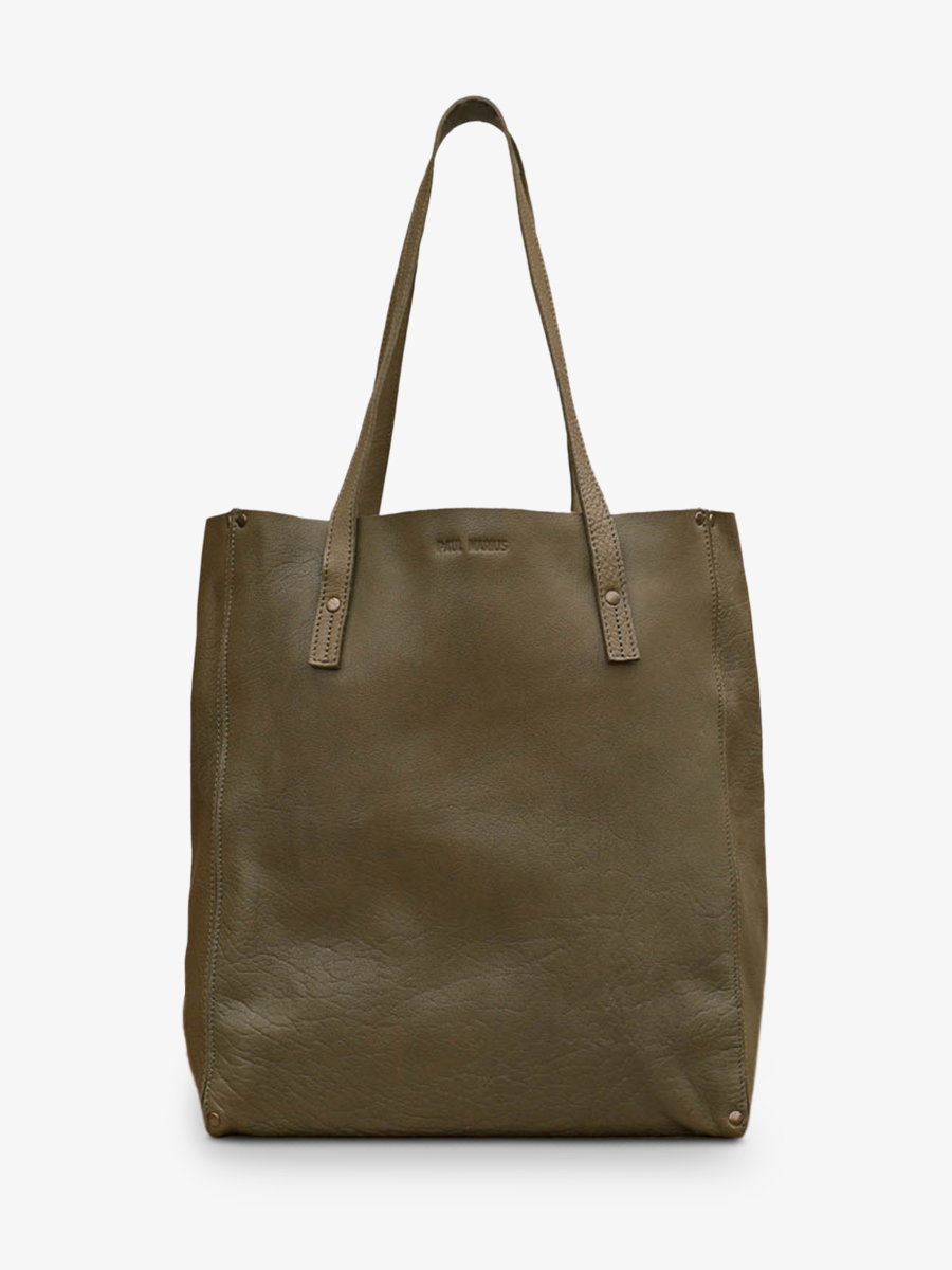 photo-vue-de-face-cabas-cuir-femme-kaki-leffronte-l-kaki-paul-marius-w11-k