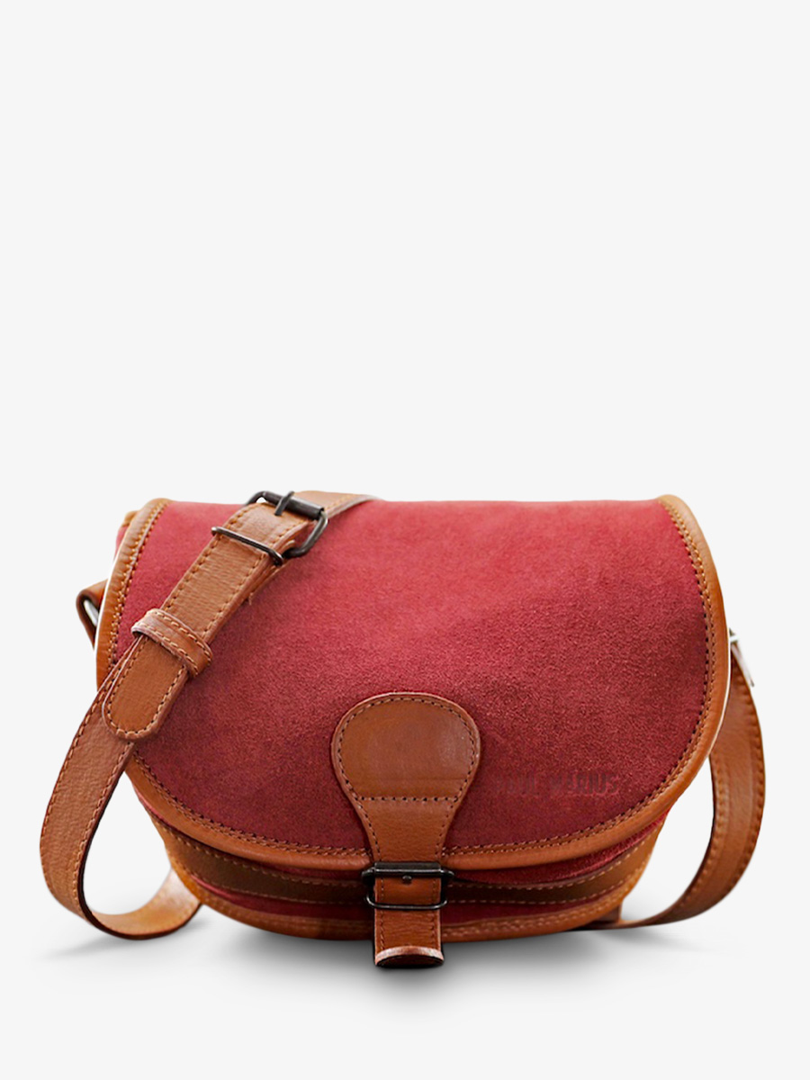 photo-vue-de-face-sac-bandouliere-cuir-femme-marron-violet-pampa-paul-marius-lebohemien