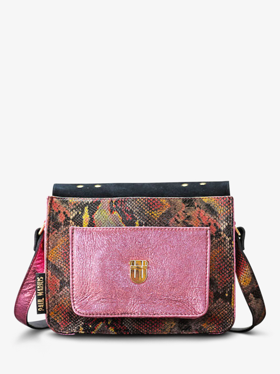 Mademoiselle George Python Magma Rose Metallise sac bandouliere cuir femme Rouge Rose PAUL MARIUS