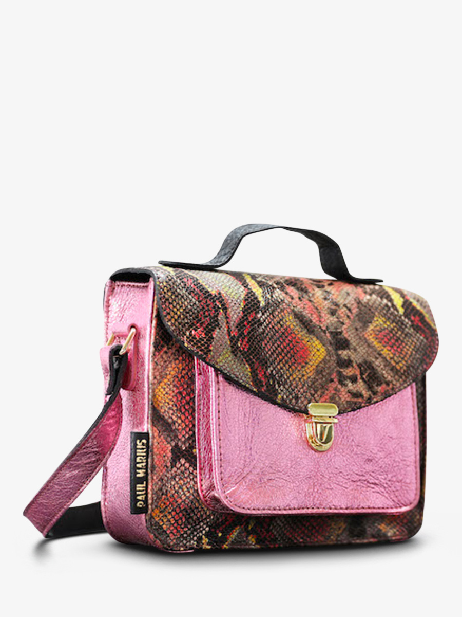 photo-vue-de-cote-sac-bandouliere-cuir-femme-rouge-rose-mademoiselle-george-python-magma-rose-metallise-paul-marius-w05-p-pi-mcpi