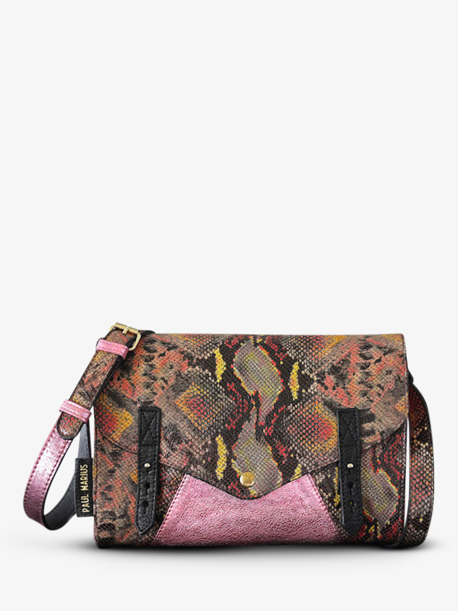 photo-vue-de-face-sac-bandouliere-cuir-femme-rouge-rose-lindispensable-python-magma-rose-metallise-paul-marius-w08-p-pi-mcpi