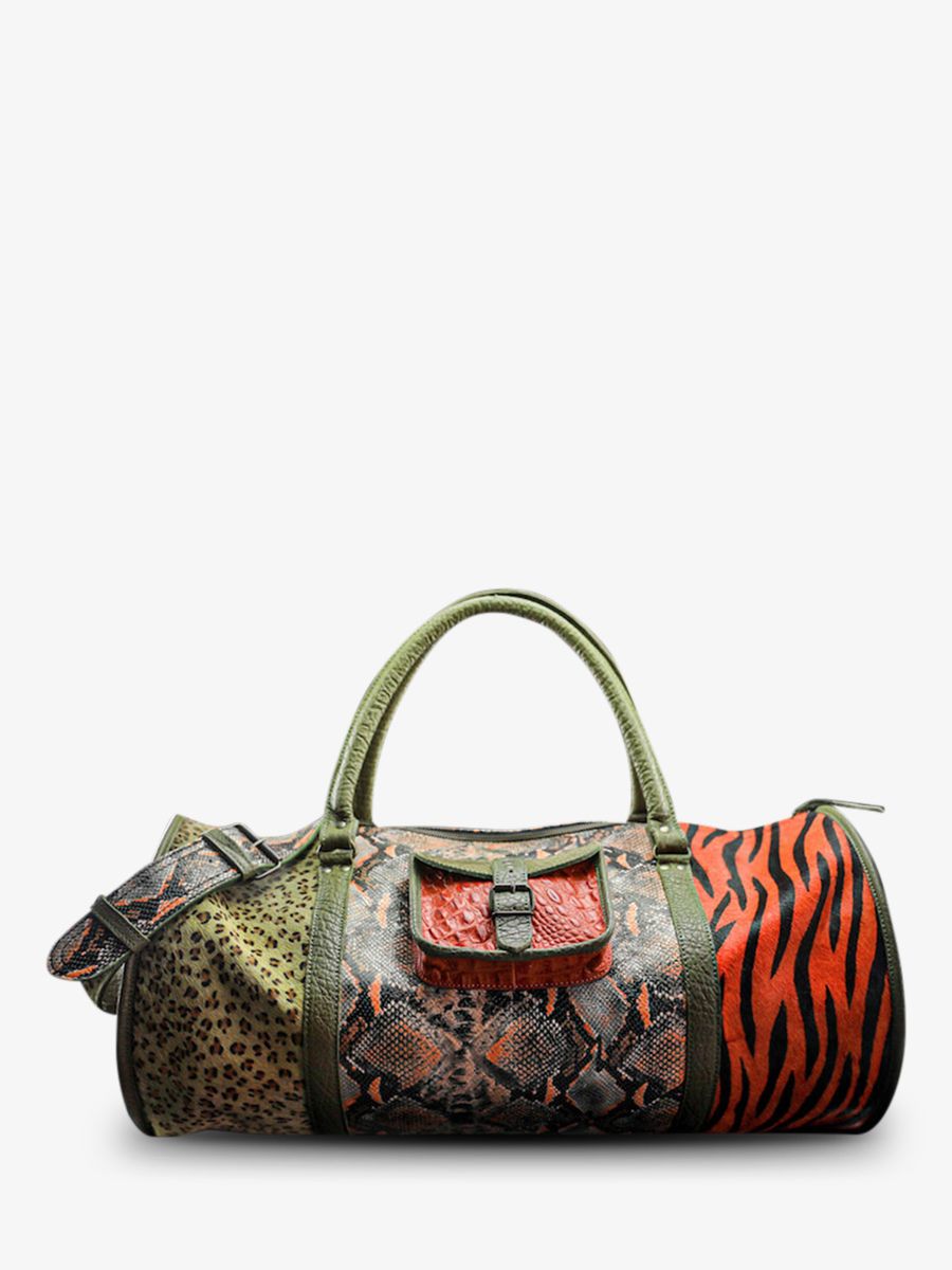 photo-vue-de-face-sac-de-voyage-en-cuir-orange-vert-levoyageur-xl-chimere-orange-kaki-paul-marius-m08s60-ch-o-k