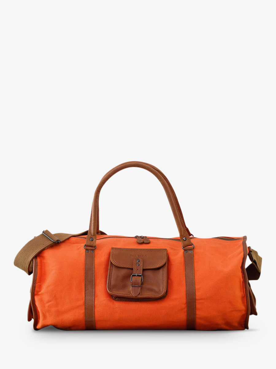 photo-vue-de-face-sac-de-voyage-en-cuir-orange-levoyageur-toile-xl-orange-paul-marius-m08s60-oc