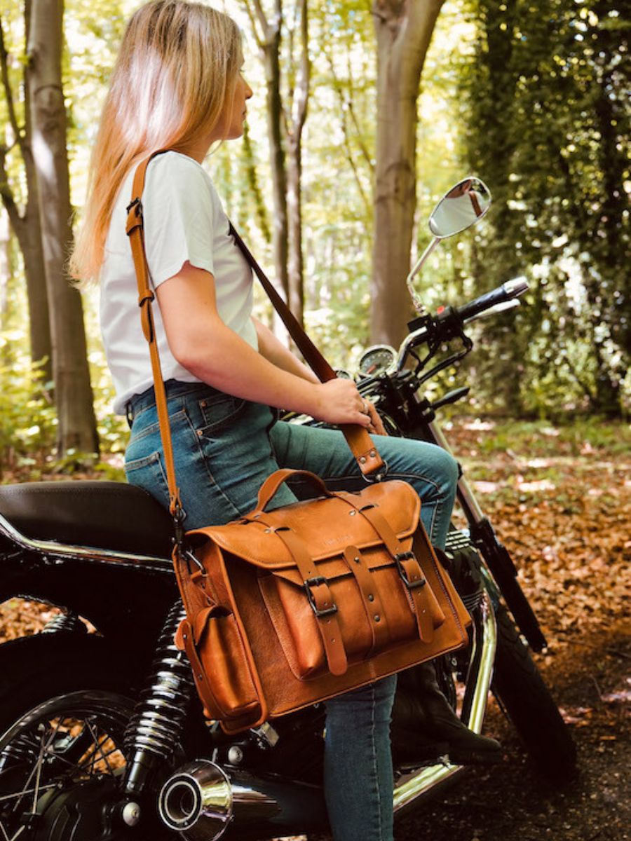 LeNomade M Naturel Huilé - sac moto en cuir Marron